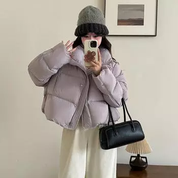 Cloud puff down jacket women s short 2024 new fashion stand-up collar thickened small bread jacket down jacket S