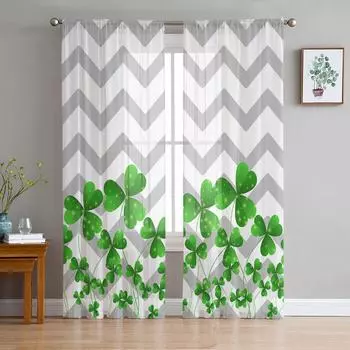Clover Gray Ripple Geometric Chiffon Sheer Curtains for Living Room Bedroom Home Decoration Window Voile Tulle Curtain Drapes W135 x H114cm