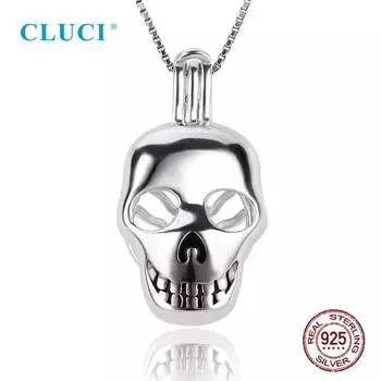 Cluci 925 Sterling Silver Charms Skull Pearl Cage Locket Pendant For Necklace For Women Halloween Gift Sc380sb 45cm