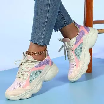 Неуклюжие кроссовки Летающие тканые дышащие туфли на платформе Мягкая подошва Удобные студенческие кроссовки Модная повседневная спортивная обувь Женская обувь 35 розовый/фиолетовый