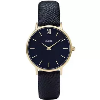Cluse Minuit 33 мм синий кожаный ремешок металлический корпус кварцевые черный циферблат аналоговые часы CL30014 женские чёрный