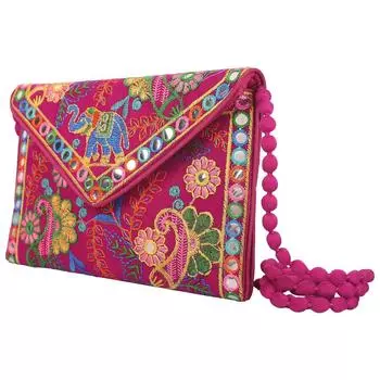 Clutch Bags for Women Handmade Embroidery Mirror Work Stylish Sling Bags for Women Cross Body Bags for Ladies and Girls - 22X16 Cm
