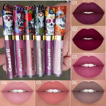 CmaaDu 6 цветов матовый блеск для губ водонепроницаемый, цвет не касается чашки 01