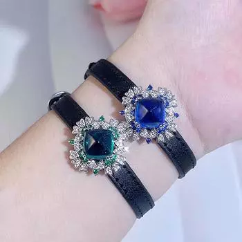 CMM 1 шт. модный стереоскопический синий зеленый CZ атласный серебряный цветной пояс с цветочным принтом браслет с регулируемым ожерельем сапфировый