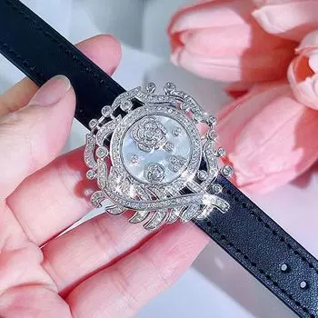 CMM 1 шт. великолепный Pave CZ циркон розовые цветы кулон ожерелье часы кожаный ремень браслет браслеты несколько способов ношения ювелирных изделий серебряный