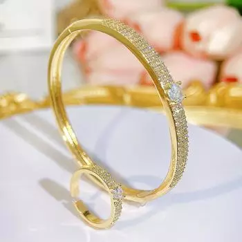 CMM 2-х частей Европейский простой модный браслет регулируемый комплект колец украшения на руку изысканный дизайн универсальная женская одежда ювелирные изделия аксессуары золотой