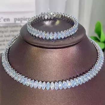 CMM 2 шт. Классический модный колье-колье-браслет Набор с прокладкой сверкающего маркиза с кубическим цирконием золотого цвета ювелирные изделия для женщин Одежда для банкетов и вечеринок золотой