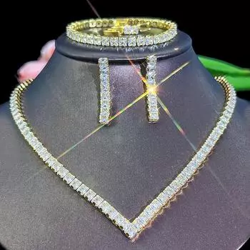 CMM 3 шт., высокое качество, свадебные украшения в Дубае, инкрустированные квадратные AAA циркониевые ожерелья, серьги, браслет, набор для женщин золотой