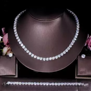 CMM 3шт Свадебные прозрачные циркониевые колье, серьги, браслет, набор белого золота