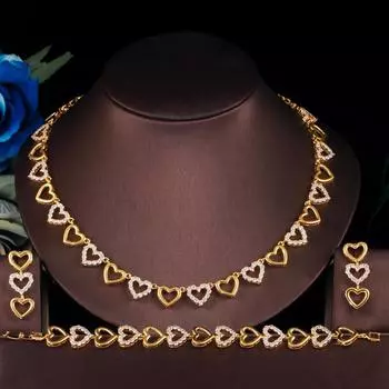 CMM 3шт золотой цвет сердце ожерелье серьги браслет набор подарок на день Святого Валентина золотой