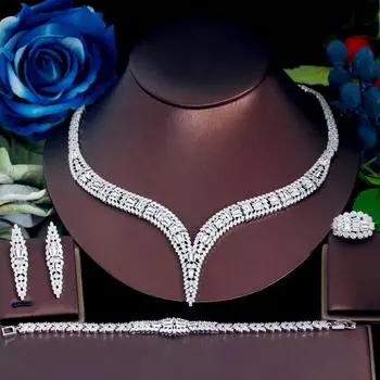 CMM 4 шт. Роскошные блестящие циркониевые женские свадебные ожерелья невесты праздничные бижутерия наборы аксессуаров серебряный