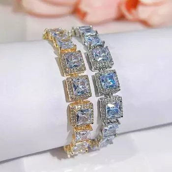 CMM Американский хип-хоп уличная бижутерия Личность Ниша Дизайн Sense Square Цирконий Гальванизированный Теннисный Браслет Аксессуары для женской одежды золотой