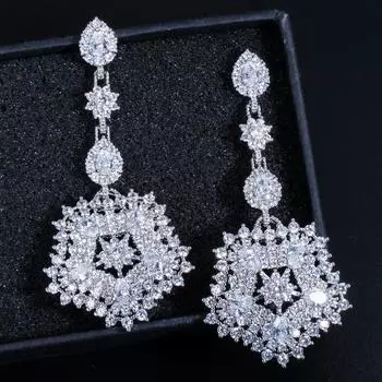 CMM Арт-Деко Цирконий Серебристые Висячие Большие Массивные Серьги-Обручи с Геометрическим Очарованием для Женщин разноцветный