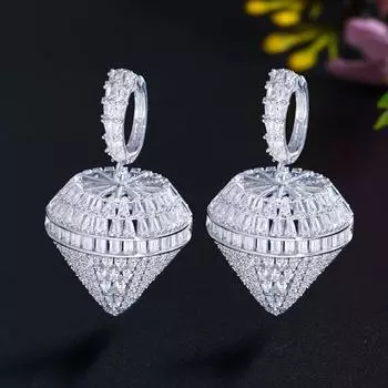 CMM арт-деко кубический цирконий серебристого цвета свисающие большие массивные геометрические очаровательные серьги-кольца для женщин серебряный