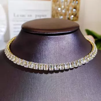 CMM блестящее прямоугольное регулируемое колье с кубическим цирконием, ожерелье Golen или серебристое женское украшение для свадебной вечеринки золотой