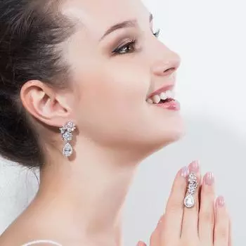 CMM блестящий кубический цирконий серебряного цвета в форме цветка длинные серьги с каплями воды для невест белый