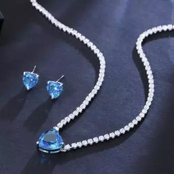 CMM блестящий кубический цирконий светло-голубой в форме сердца теннисная цепочка-колье серьги модные комплекты ювелирных изделий для женщин серебряный