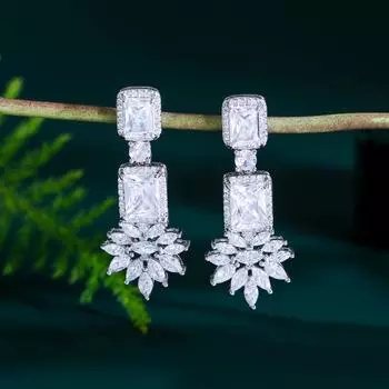 CMM Bling Белый Квадратный Цирконий Висячие Серьги для Свадебной Вечеринки для Женщин CZ Ювелирные Изделия Подарки серебряный