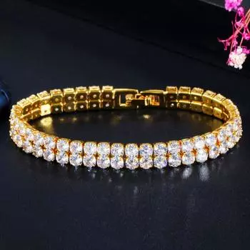 CMM Bling Женские ювелирные изделия для свадебной вечеринки, золотые, серебристые, двойной круглый теннисный браслет с цирконием для женщин золотой