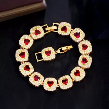 CMM богемный стиль AAA + цирконий золотой цвет любовь сердце форма теннисный браслет для женщин рубиновый