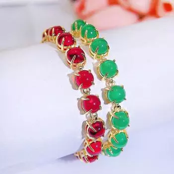 CMM Bohemian Retro Ethnic Emerald Color Ruby Color Zirconia Tennis Bracelet Womens Party Hand Jewelry Accessories изумрудный