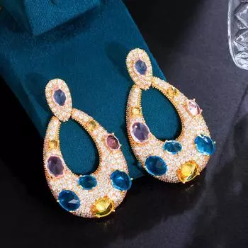 CMM бразильский золотой цвет капли воды массивные большие длинные висячие серьги с цирконом для помолвки вечерние свадебные украшения золотой