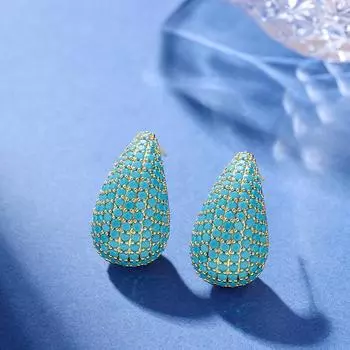 CMM европейские и американские серьги-капли с цирконием CZ, серьги-гвоздики, темперамент, модные, полностью бирюзового цвета для женщин серебряный