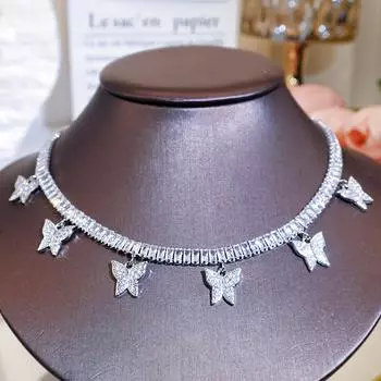 CMM Европейский дикий колье модный простой кулон в форме бабочки ожерелье с кисточками уличный хип-хоп крутой короткий инкрустированный цирконом серебряный