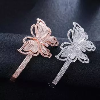 CMM Форма бабочки Свадебные украшения Серебряный цвет Широкий браслет розового золота