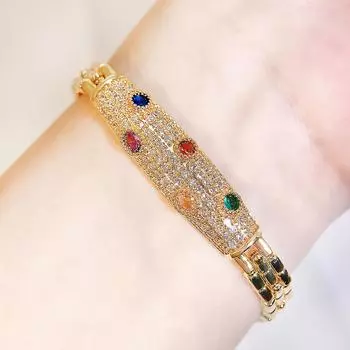 CMM Handmade Metal Jewelry Palace Style Golden Color Zircon Italian Brushed Craft Woman Party Retro Tennis Bracelet золотой