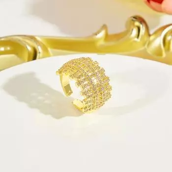 CMM Изысканное этническое полое золотое циркониевое геометрическое отверстие регулируемое кольцо для банкета, вечеринки, свадьбы, женские модные ювелирные изделия, аксессуары золотой