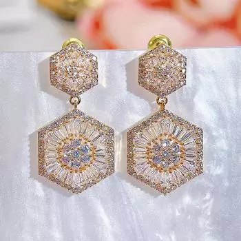 CMM Изысканные и красивые полые геометрические серьги-подвески из циркония для женщин, свадебные украшения, аксессуары для ушей золотой