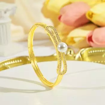 CMM Изысканные полые ювелирные изделия Золотой циркон Браслет Искусственный жемчуг Банкет Вечеринка Свадебные украшения Аксессуары для женщин золотой