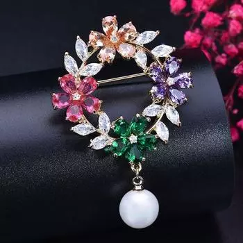 CMM Элегантная брошь золотого цвета с цветком AAA из кубического циркония, булавка разноцветный