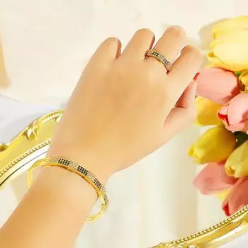 CMM Элегантное этническое золотое циркониевое геометрическое отверстие регулируемое кольцо для банкета, вечеринки, свадьбы, женские модные ювелирные изделия, аксессуары изумрудный