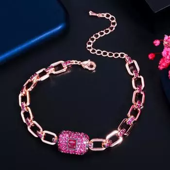 CMM Элегантные квадратные розово-красные регулируемые браслеты с кубическим цирконием розового золота