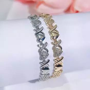 CMM Элегантный браслет для тенниса с сердечком любви и полым X-образным покрытием из гальванического циркония, аксессуары для вечеринки и женской одежды, праздничный подарок золотой