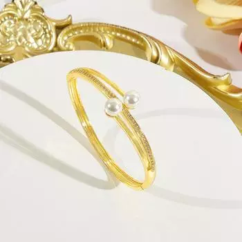 CMM Элегантный роскошный золотой CZ циркон браслет с подвесками браслет искусственный жемчуг вечерние свадебные женские ювелирные изделия аксессуары золотой