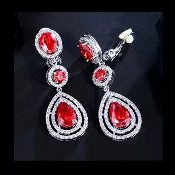 CMM Ювелирные изделия для вечеринок Нежные капли воды Цирконий Серебряный цвет клипсы серьги рубиновый