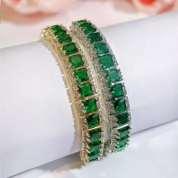 CMM Классический зеленый квадратный циркон ретро светлый роскошный высококачественный женский праздничный костюм универсальные ювелирные изделия теннисный браслет золотой
