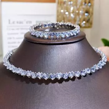 CMM комплект из 2 предметов, высококачественное роскошное блестящее ожерелье в форме сердца с цирконом, ожерелье с воротником, браслет, модный женский вечерние, свадебный комплект ювелирных изделий золотой