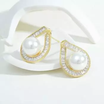 CMM Корейские модные серьги-гвоздики золотого цвета с цирконием золотой