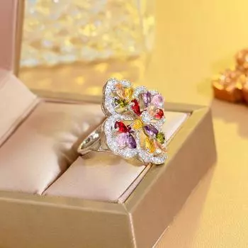 CMM красивое серебряное женское кольцо, инкрустированное разноцветными украшениями из цветов циркония 6 разноцветный