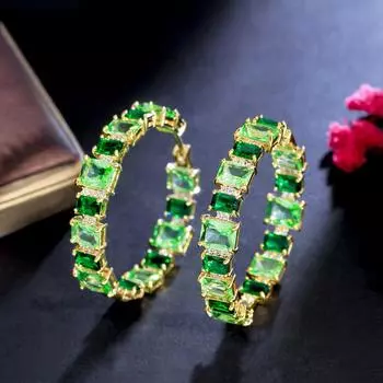 CMM квадратный светло-зеленый кубический циркон женские большие круглые серьги-кольца бразильский золотой цвет летние вечерние украшения светло-зеленый