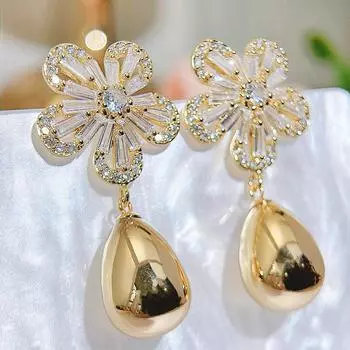 CMM Летние ретро-серьги-подвески с ажурным дизайном из циркония и цветка, искусственным жемчугом, аксессуары для свадебной вечеринки Wild Bride золотой