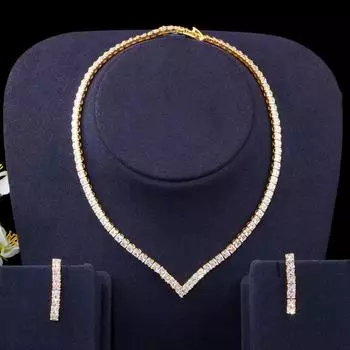 CMM Мода AAA Цирконий Цвет Желтого Золота Сверкающие Квадратные Серьги Ожерелье Набор золотой