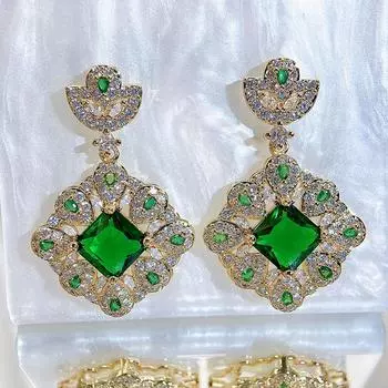 CMM модные изумрудного цвета зеленый циркон вечерние ювелирные изделия подарок золотые или серебристые серьги-капли для женщин в стиле ретро золотой