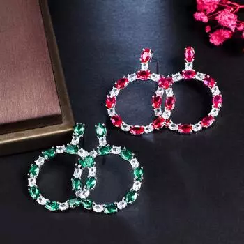 CMM модные вечерние украшения красные/зеленые серьги-капли в форме круга с кубическим цирконием для женщин красный