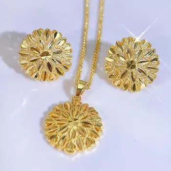 CMM набор из двух предметов роскошный золотой круглый резной кулон ожерелье серьги женские праздничные украшения аксессуары золотой