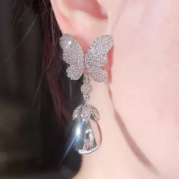 CMM Palace Style Hollow Design Циркон Бабочка Капля Искусственный жемчуг Подвеска Серьги Wild Bride Свадебные аксессуары для вечеринки золотой